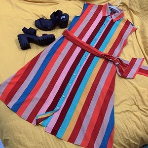 ✨🍭POCKETS! 🎉TIE DRESS FLOWY CALF LENGTH COLLAR DRESS WOMEN 🎉